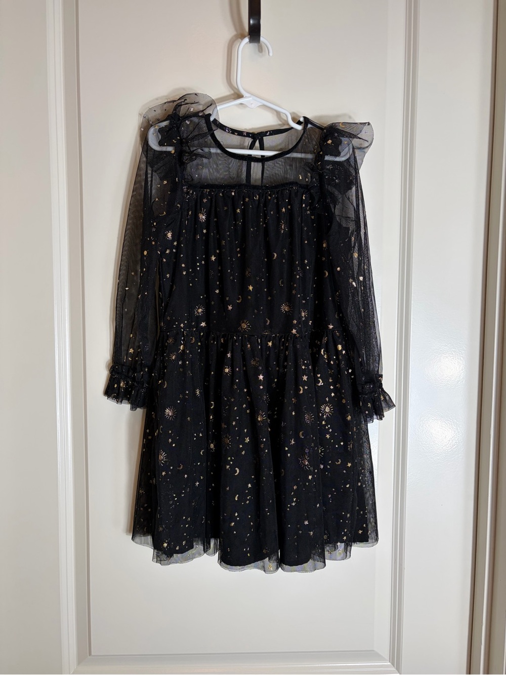 Crewcuts Girls Black and Gold Starry Mesh Dress